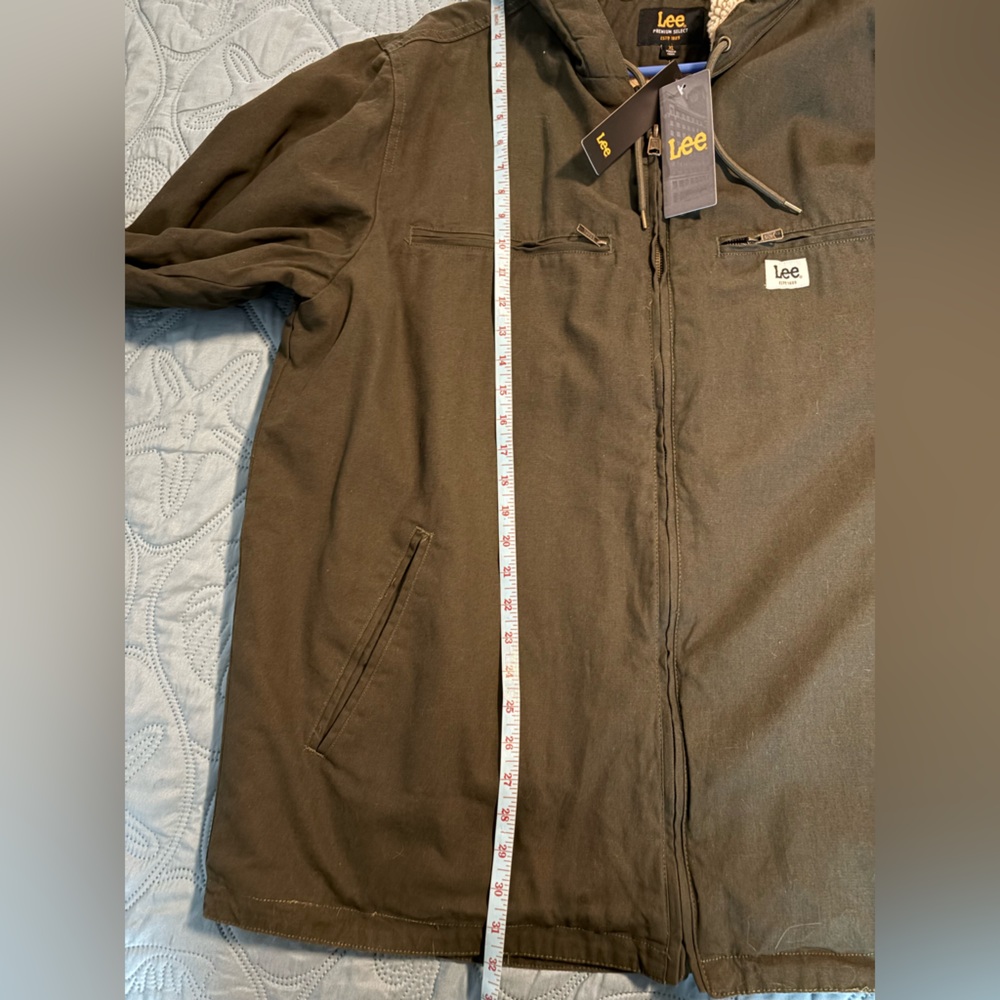Lee Men’s Heavyweight Sherpa Lined Hooded Workwear Jacket Olive Green - Picture 10 of 10